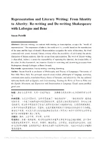 Representation and Literary Writing: from Identity to Alterity: Re-Writing and De-Writing Shakespeare with Laforgue and Bene