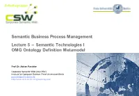Semantic Technologies I OMG Ontology Definition Metamodel