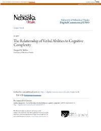 The Relationship of Verbal Abilities to Cognitive Complexity Margaret R