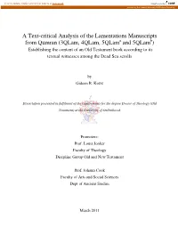 A Text-Critical Analysis of the Lamentations Manuscripts