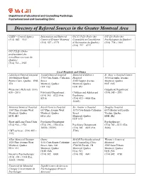 Directory of Referral Sources in the Greater Montreal Area