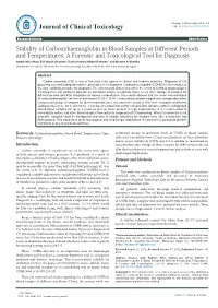 Stability of Carboxyhaemoglobin in Blood Samples at Different Periods