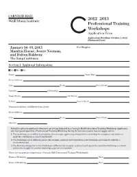2012–2013 Professional Training Workshops