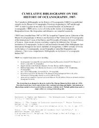 Cumulative Bibliography on the History of Oceanography, 1987