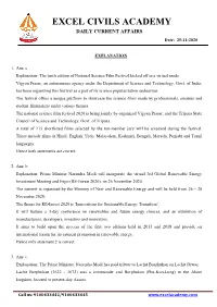 EXCEL CIVILS ACADEMY DAILY CURRENT AFFAIRS Date: 25-11-2020
