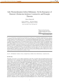 Like Thermodynamics Before Boltzmann. on the Emergence of Einstein’S Distinction Between Constructive and Principle Theories