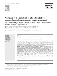 Predictors of the Complication of Postintubation Hypotension During Emergency Airway Management☆ Alan C
