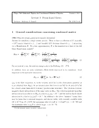 Lecture 3: Fermi-Liquid Theory 1 General Considerations Concerning Condensed Matter