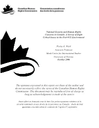 National Security and Human Rights Concerns in Canada: a Survey of Eight Critical Issues in the Post-9/11 Environment