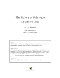 The Rulers of Palenque a Beginner’S Guide