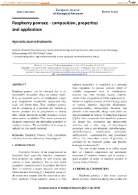 Raspberry Pomace - Composition, Properties and Application