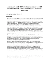 Addendum to the 2019 Written Re-Evaluation of the 2014 Final Environmental Impact Statement for the Spacex Texas Launch Site