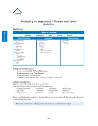 Analyzing an Argument – Romeo and Juliet Grade Nine