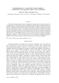 DISORDERS of AUDITORY PROCESSING: EVIDENCE for MODULARITY in AUDITION Michael R