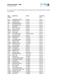 Ditching Schedule – 2020 Last Updated 29/10/20
