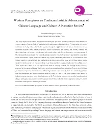 Western Perceptions on Confucius Institute Advancement of Chinese Language and Culture: a Narrative Review∗