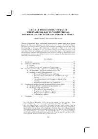 A Tale of Two Systems: the Use of International Law in Constitutional Interpretation in Australia and South Africa