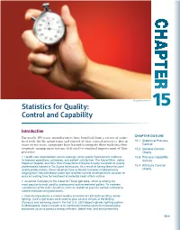 Chapter 15 Statistics for Quality: Control and Capability