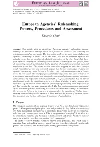 European Agencies Rulemaking: Powers, Procedures and Assessment