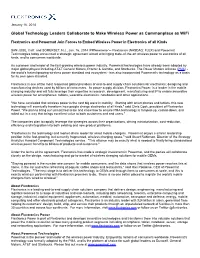 Global Technology Leaders Collaborate to Make Wireless Power As Commonplace As Wifi