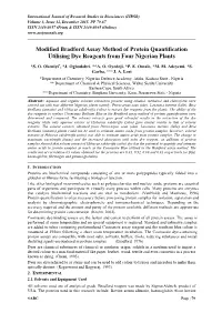Modified Bradford Assay Method of Protein Quantification Utilising Dye Reagents from Four Nigerian Plants