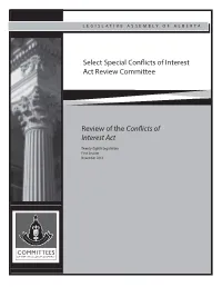 Review of the Conflicts of Interest Act Select Special Conflicts of Interest Act Review Committee