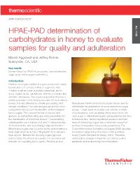 HPAE-PAD Determination of Carbohydrates in Honey to Evaluate Samples for Quality and Adulteration