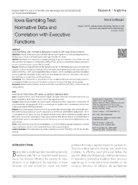 Iowa Gambling Test: Normative Data and Correlation with Executive