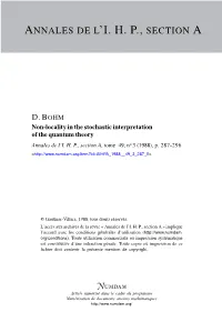 Non-Locality in the Stochastic Interpretation of the Quantum Theory Annales De L’I