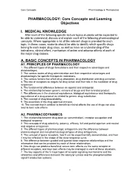 PHARMACOLOGY: Core Concepts and Learning Objectives