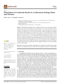 Dissolution of Carbonate Rocks in a Laboratory Setting: Rates and Textures