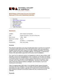 MS 49 Papers of the Print Council of Australia Australian Prints and Printmaking Collection