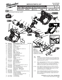 Service Parts List 54-44-2600 Specify Catalog No