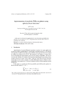 Approximation of Parabolic Pdes on Spheres Using Spherical Basis Functions ∗