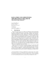 Does Gödel's Incompleteness Theorem Prove That Truth Transcends Proof?