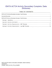 IDATA ACT24 Activity Secondary Complete Data Dictionary