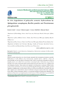 In Vitro Degradation of Polycyclic Aromatic Hydrocarbons by Sphingobium Xenophagum, Bacillus Pumilus and Pseudomonas Plecoglossicida