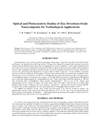 Optical and Photocatalytic Studies of Zinc Strontium Oxide Nanocomposite for Technological Applications