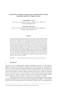Organization, Reasoning, and Persuasive Communication Strategies in Privilege Speeches of Filipino Senators