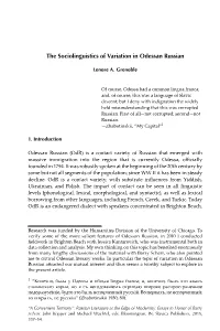The Sociolinguistics of Variation in Odessan Russian