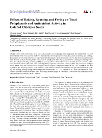 Effects of Baking, Roasting and Frying on Total Polyphenols and Antioxidant Activity in Colored Chickpea Seeds