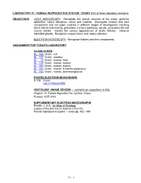 FEMALE REPRODUCTIVE SYSTEM - OVARY (First of Three Laboratory Sessions)