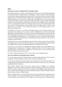 MEMO Questions and Answers: a Background for the Strategic