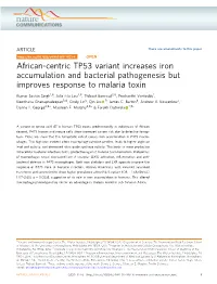 African-Centric TP53 Variant Increases Iron Accumulation and Bacterial Pathogenesis but Improves Response to Malaria Toxin
