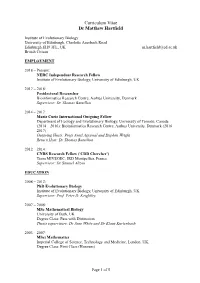 CV of Matthew Hartfield ONLINE