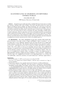 QUANTIFIED LOGIC of AWARENESS and IMPOSSIBLE POSSIBLE WORLDS GIACOMO SILLARI PPE Program, University of Pennsylvania