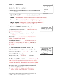 Section P.2 Solving Equations Important Vocabulary
