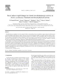 Stress Induces Rapid Changes in Central Catecholaminergic Activity in Anolis Carolinensis: Restraint and Forced Physical Activity