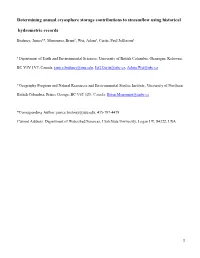 Determining Annual Cryosphere Storage Contributions to Streamflow Using Historical Hydrometric Records