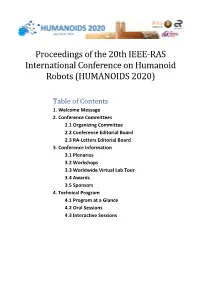 Proceedings of the 20Th IEEE-RAS International Conference on Humanoid Robots (HUMANOIDS 2020)
